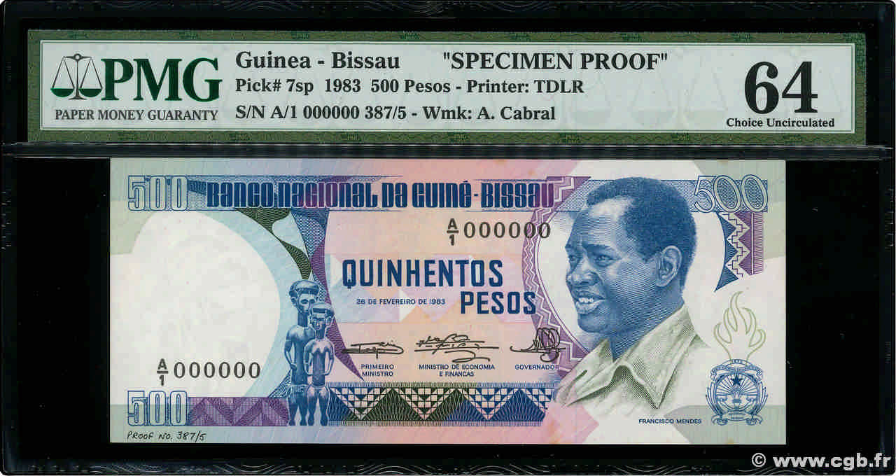 500 Pesos Spécimen GUINÉE BISSAU  1983 P.07s pr.NEUF