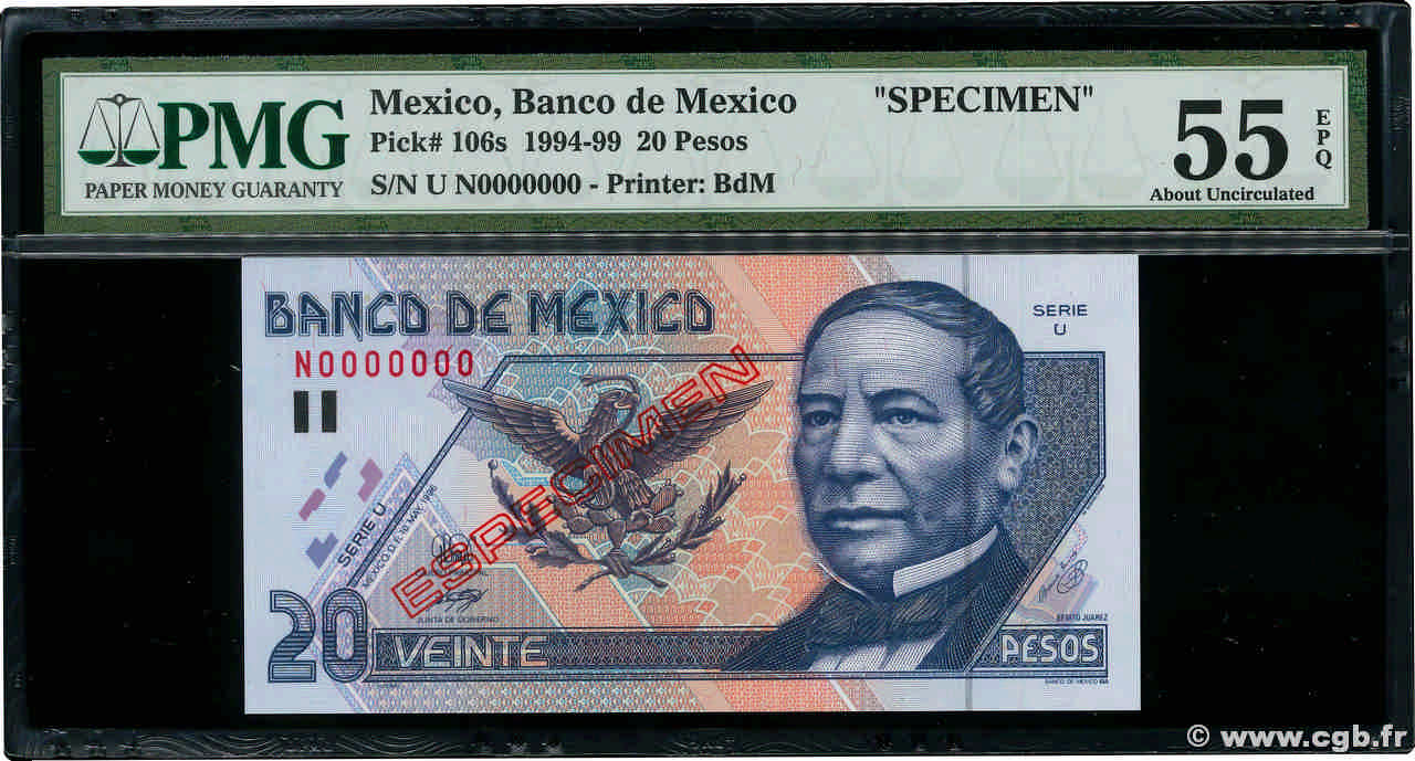 20 Pesos Spécimen MEXIQUE  1996 P.106bs SPL