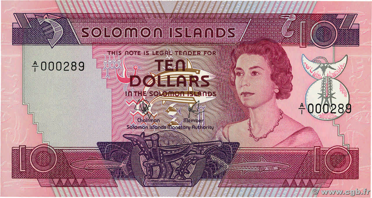 10 Dollars Petit numéro ÎLES SALOMON  1977 P.07a NEUF
