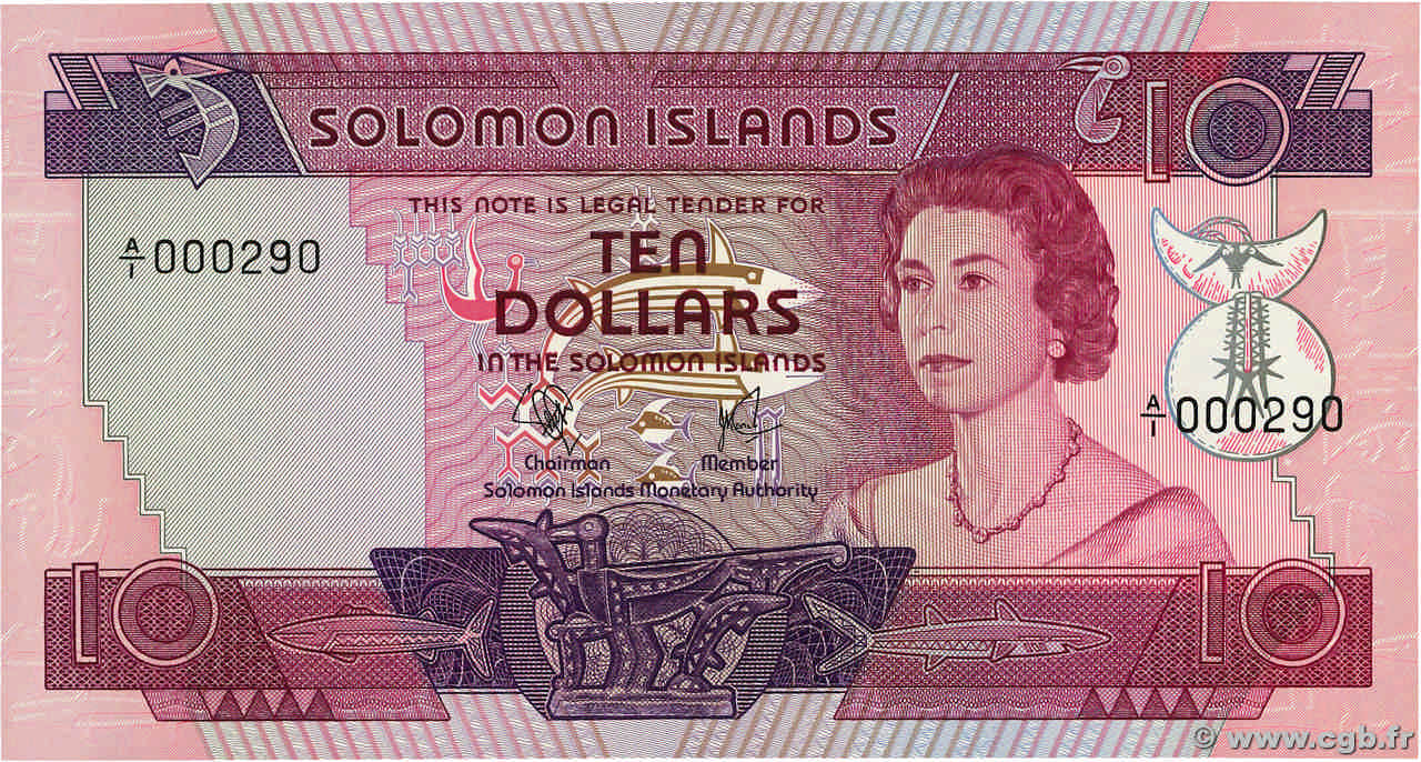 10 Dollars Petit numéro ÎLES SALOMON  1977 P.07a NEUF