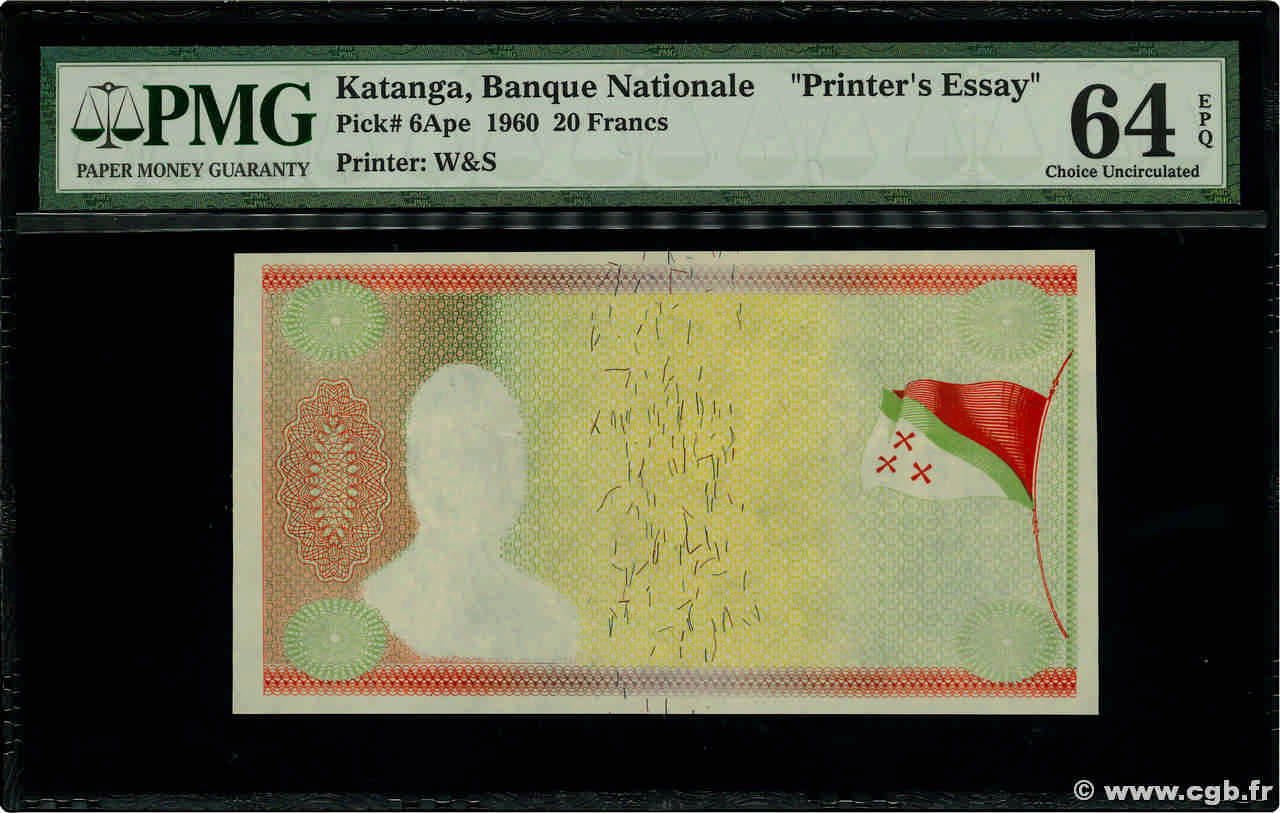 20 Francs Essai KATANGA  1960 P.06Ape pr.NEUF