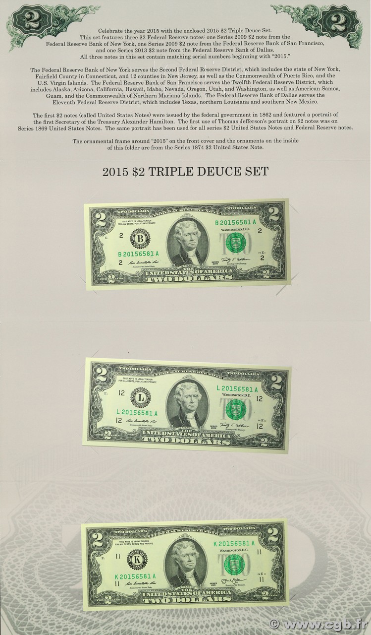 2 Dollars Set de présentation ÉTATS-UNIS D AMÉRIQUE New York 2009 P.530A et 538 NEUF