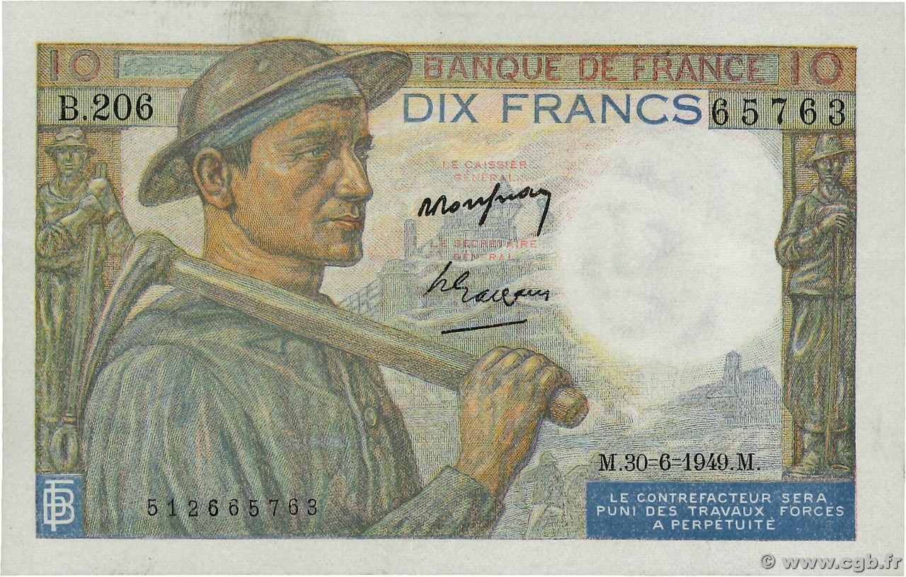 10 Francs MINEUR FRANCIA  1949 F.08.22a SPL