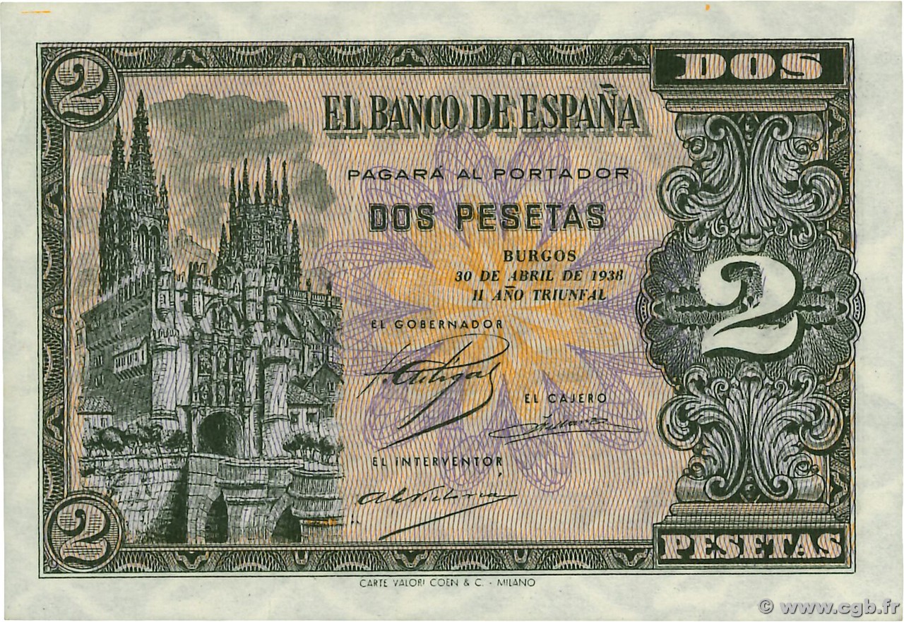 2 Pesetas ESPAÑA  1938 P.109a SC