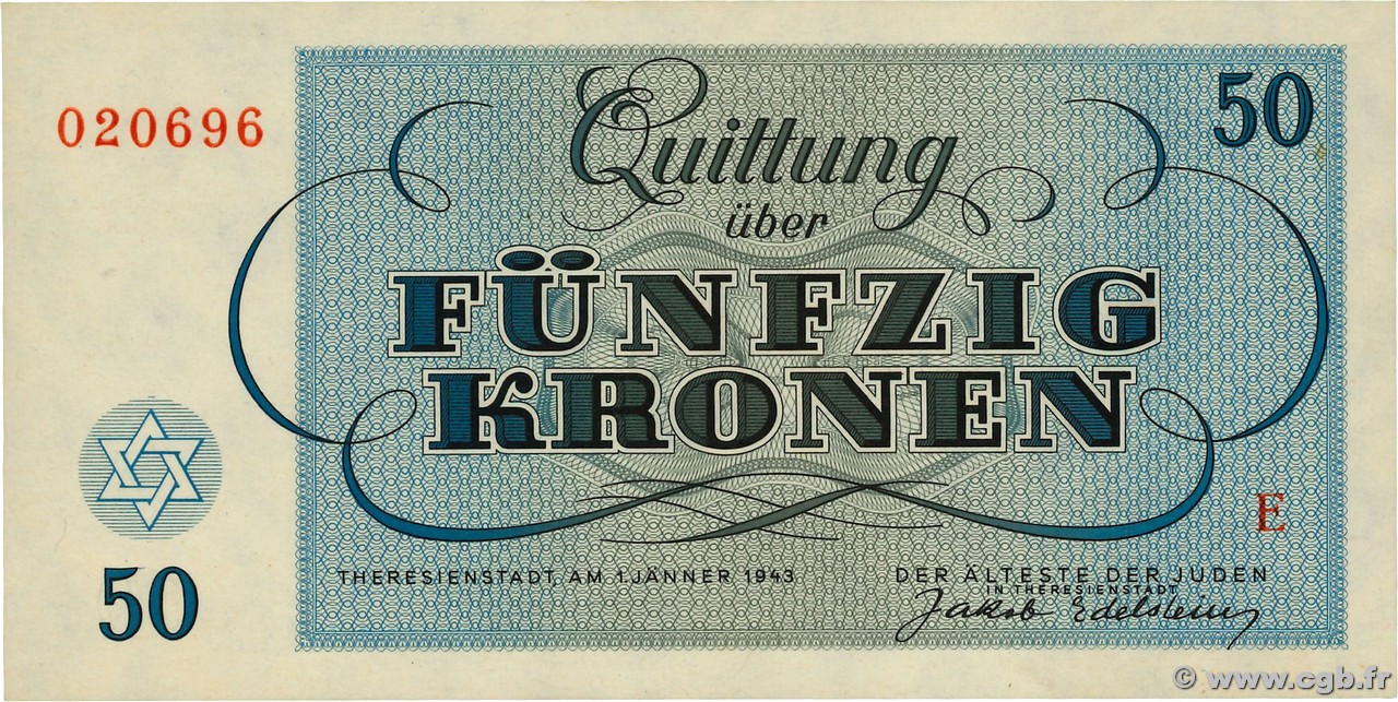 50 Kronen ISRAËL Terezin / Theresienstadt 1943 WW II.706 pr.NEUF