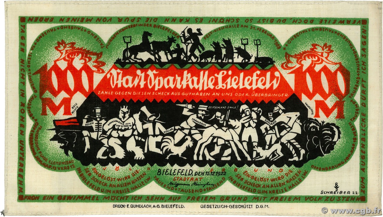 1000 Mark DEUTSCHLAND Bielefeld 1922  fST