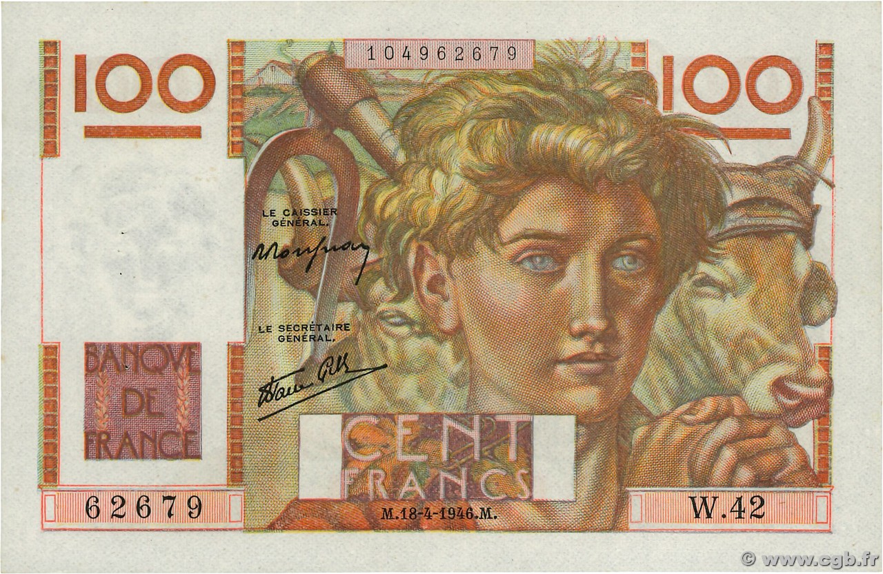 100 Francs JEUNE PAYSAN FRANCIA  1946 F.28.03 EBC