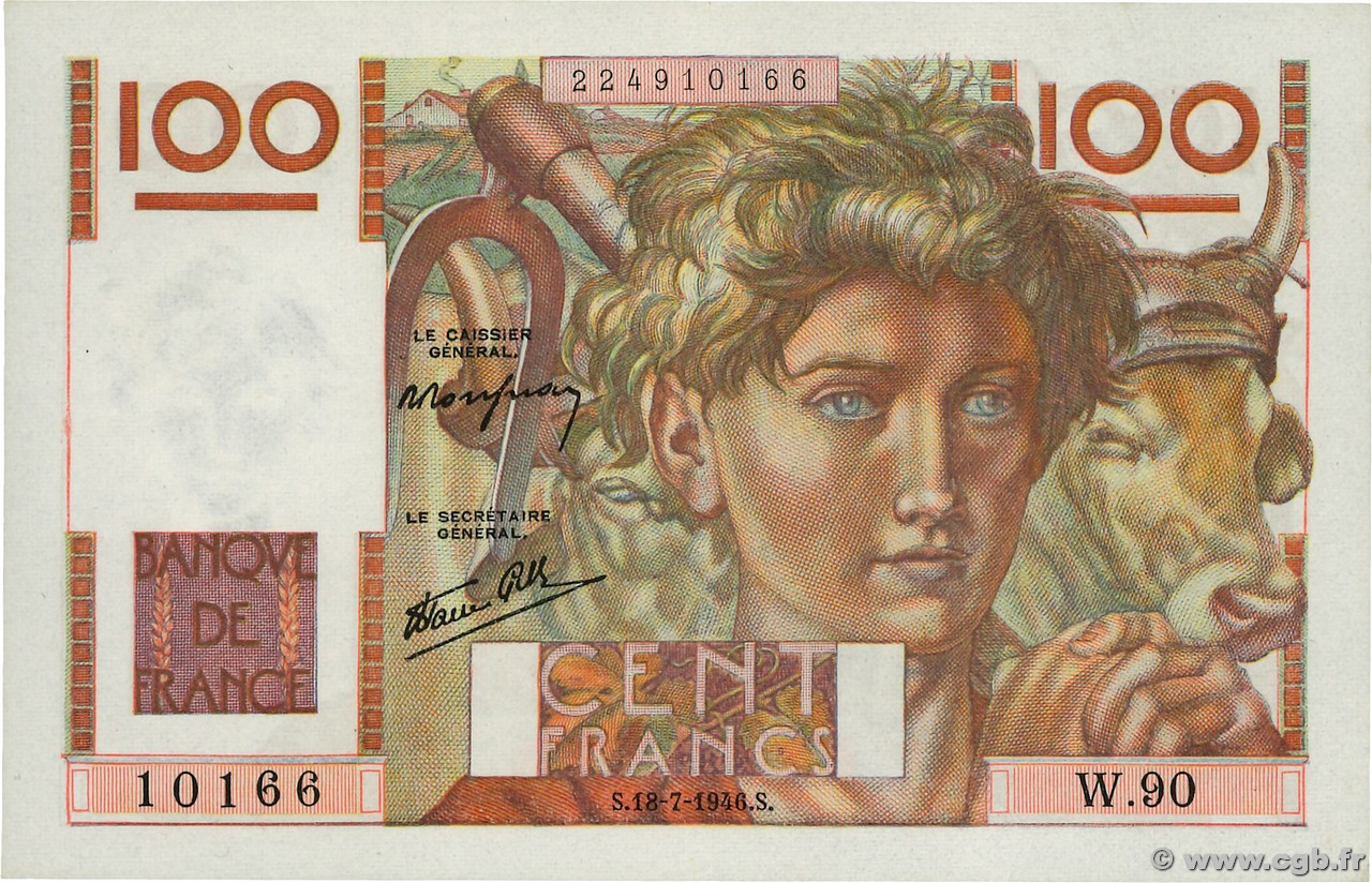 100 Francs JEUNE PAYSAN FRANCE  1946 F.28.07 AU