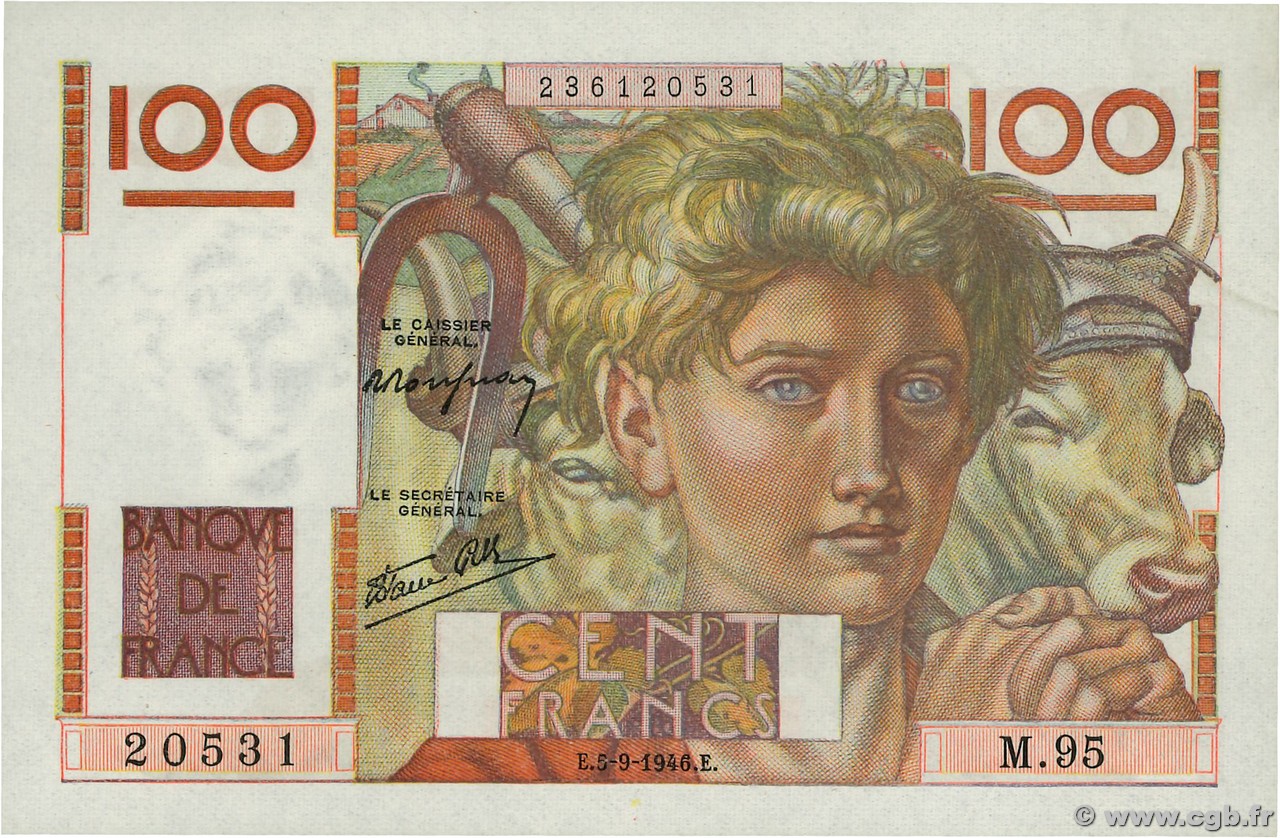 100 Francs JEUNE PAYSAN FRANCE  1946 F.28.08 AU