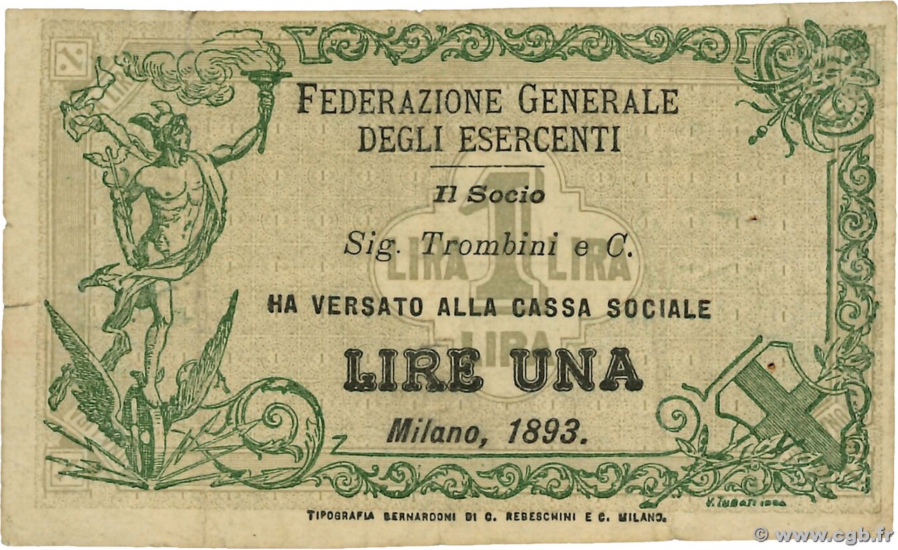 1 Lire ITALIEN  1893 GME.0564 fS