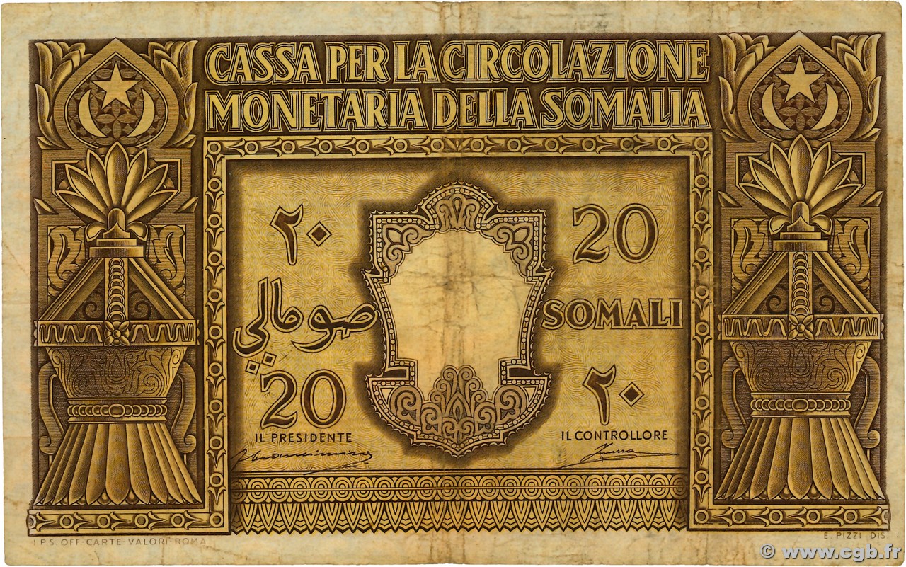 20 Somali SOMALIE ITALIENNE  1950 P.14a B+