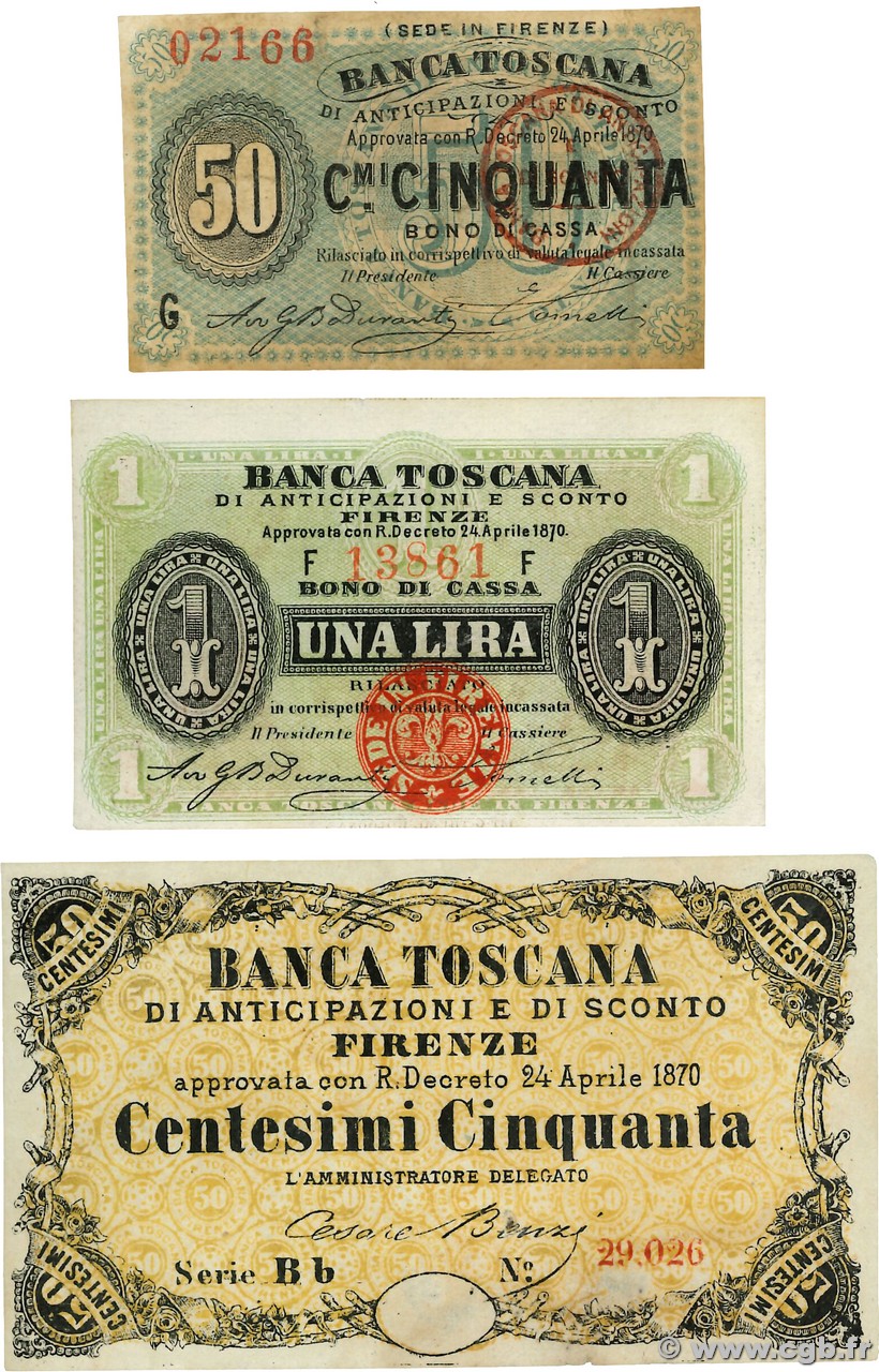 50 Centesimi et 1 Lira  Lot ITALIA Firenze 1870 P.- BB
