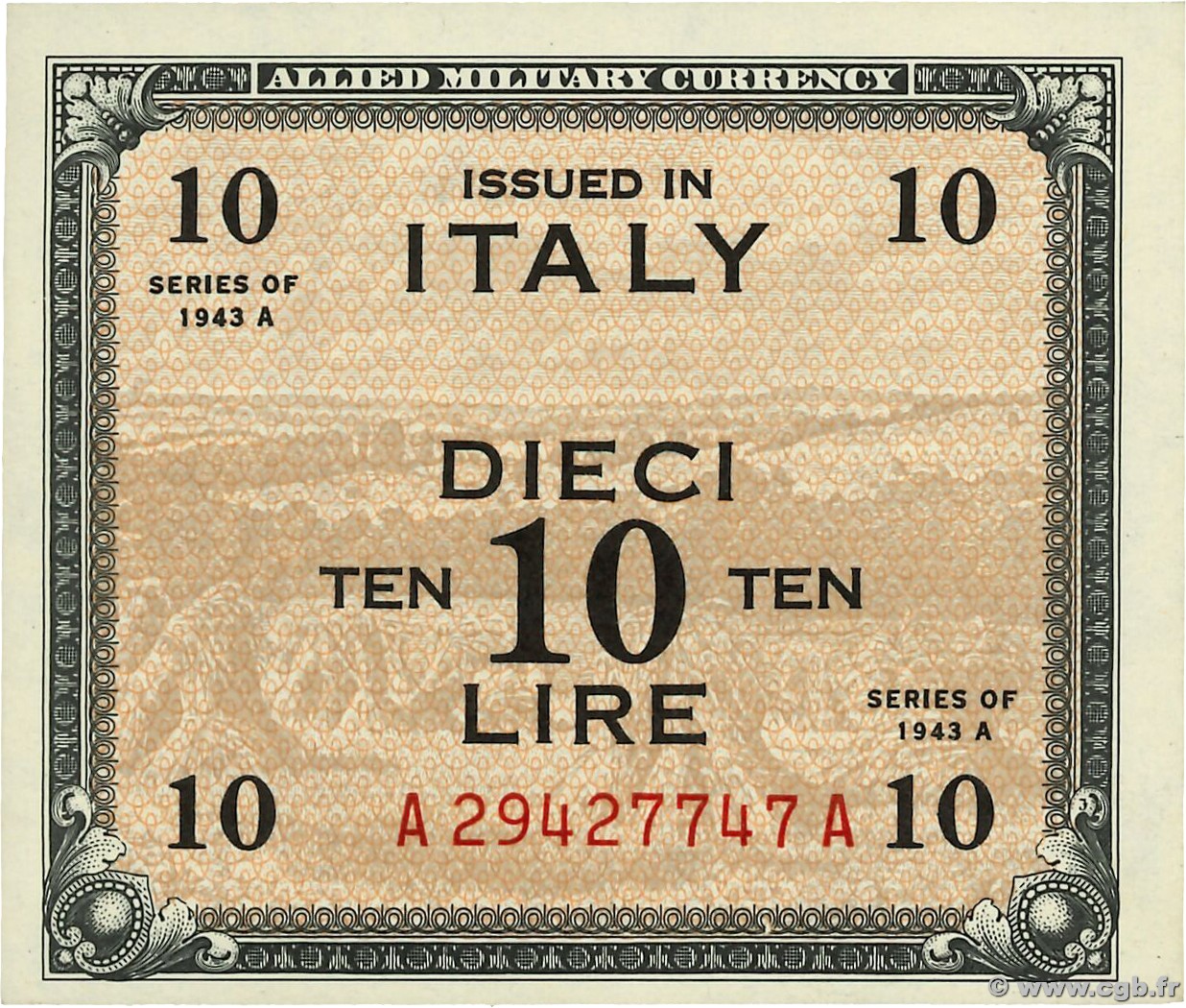 10 Lire ITALIE  1943 PM.19a pr.NEUF