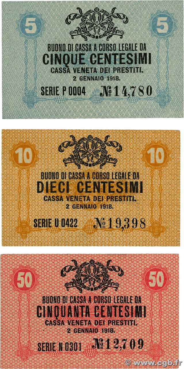 5 au 50 Centesimi Lot ITALIA  1918 PM.01 au PM.03 EBC a SC