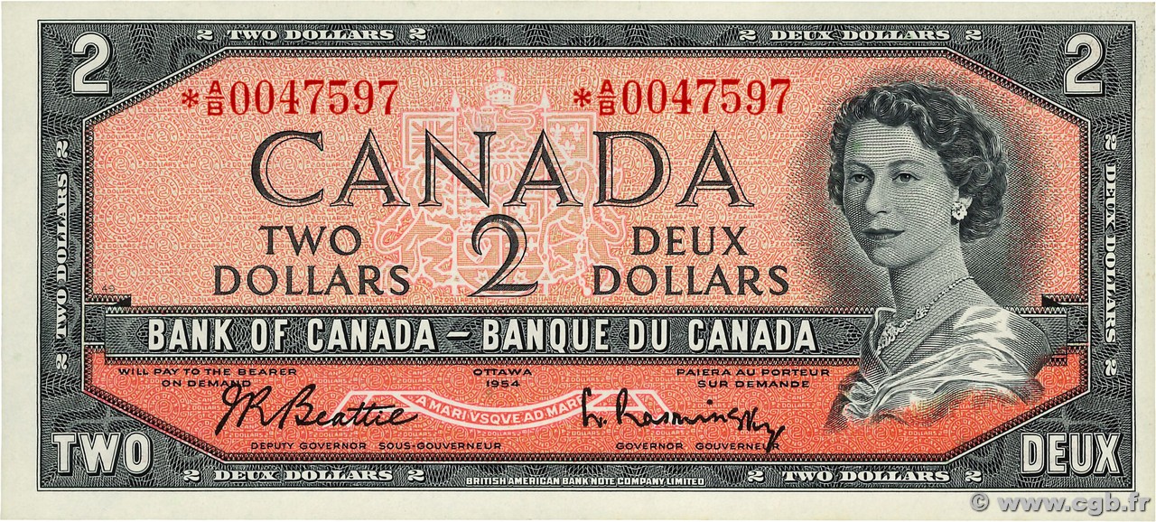 2 Dollars  Remplacement CANADA  1954 P.076br NEUF