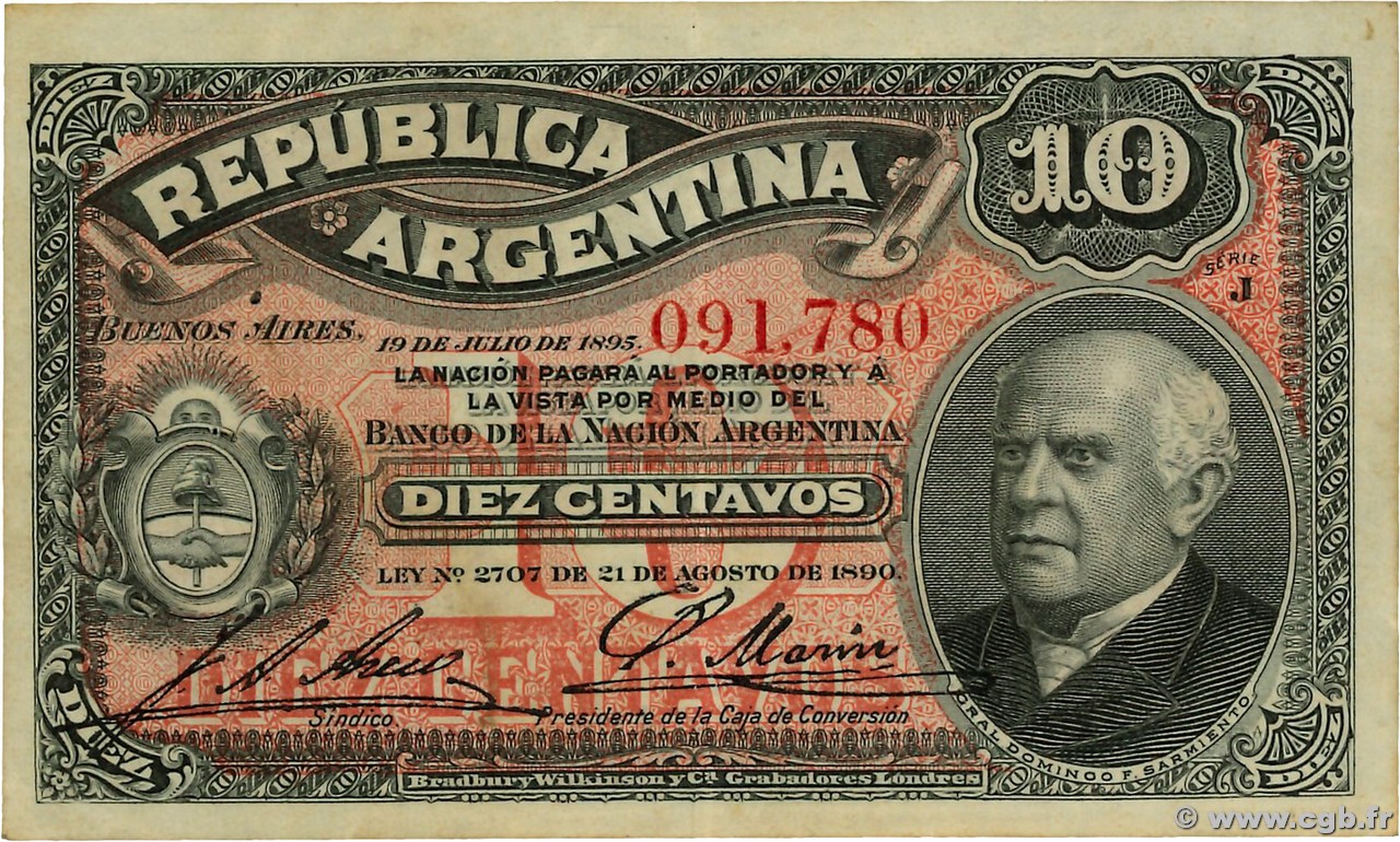 10 Centavos ARGENTINE  1895 P.228a pr.SUP