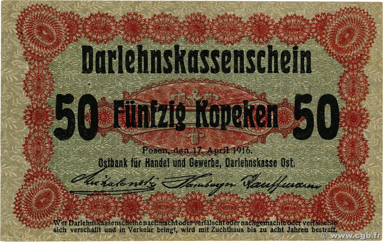 50 Kopeken ALLEMAGNE Posen 1916 P.R121c TTB