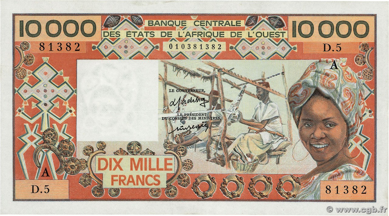 10000 Francs ÉTATS DE L AFRIQUE DE L OUEST  1977 P.109Aa SUP