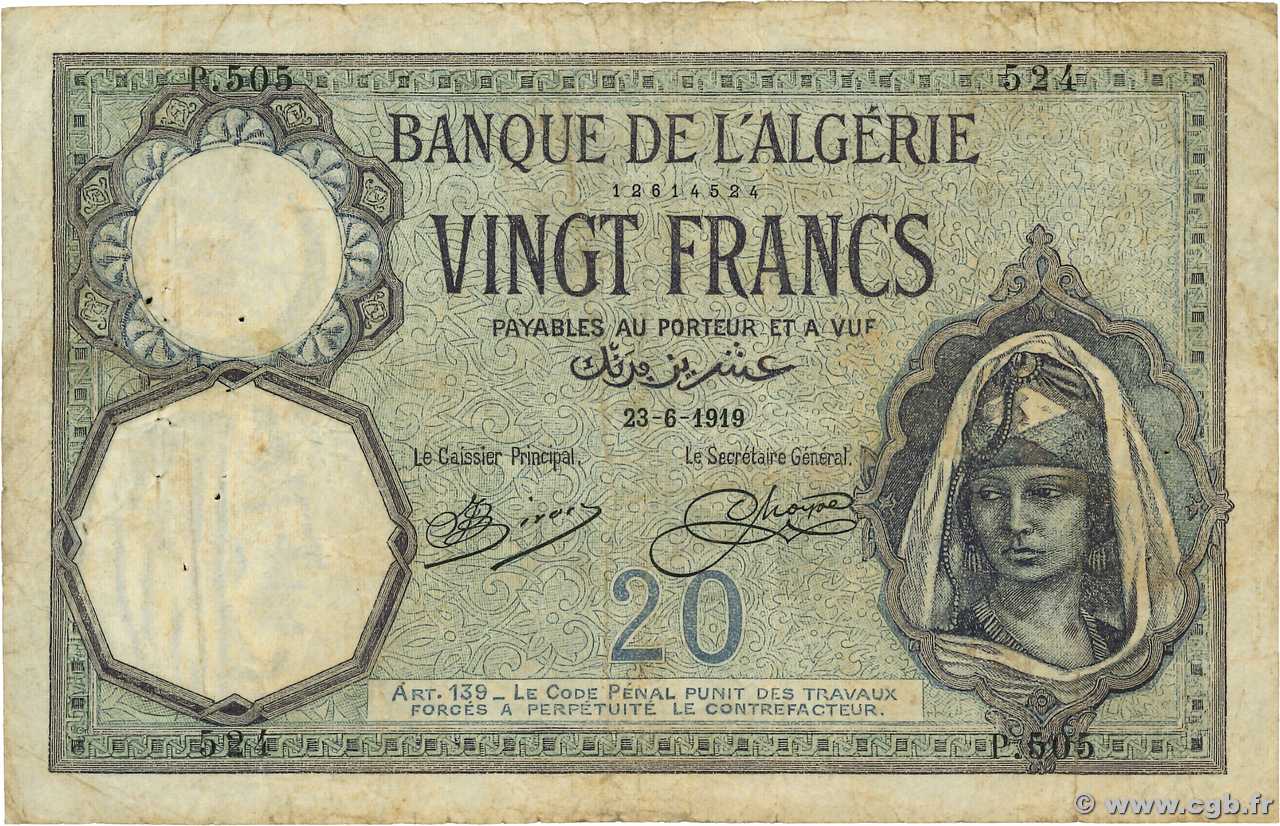 20 Francs ALGERIA  1919 P.078a MB