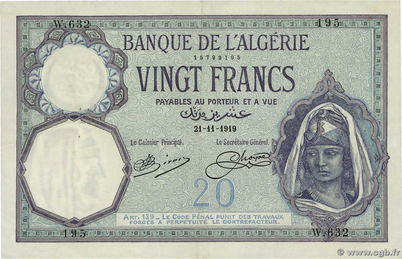20 Francs ARGELIA  1919 P.078a MBC+
