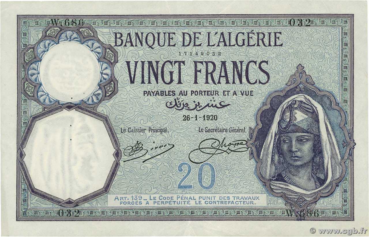 20 Francs ALGERIA  1920 P.078a q.SPL