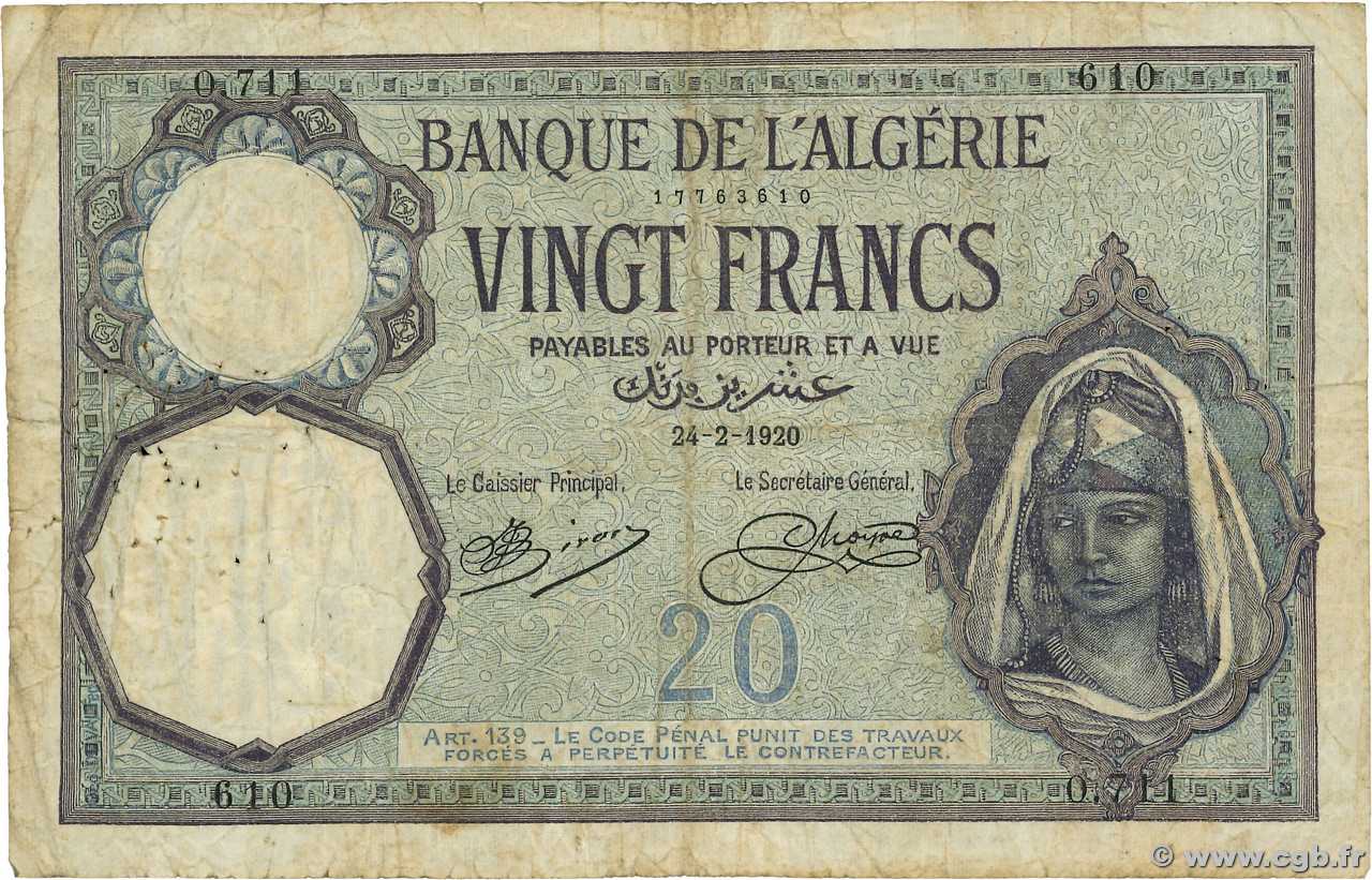 20 Francs ARGELIA  1920 P.078a RC+