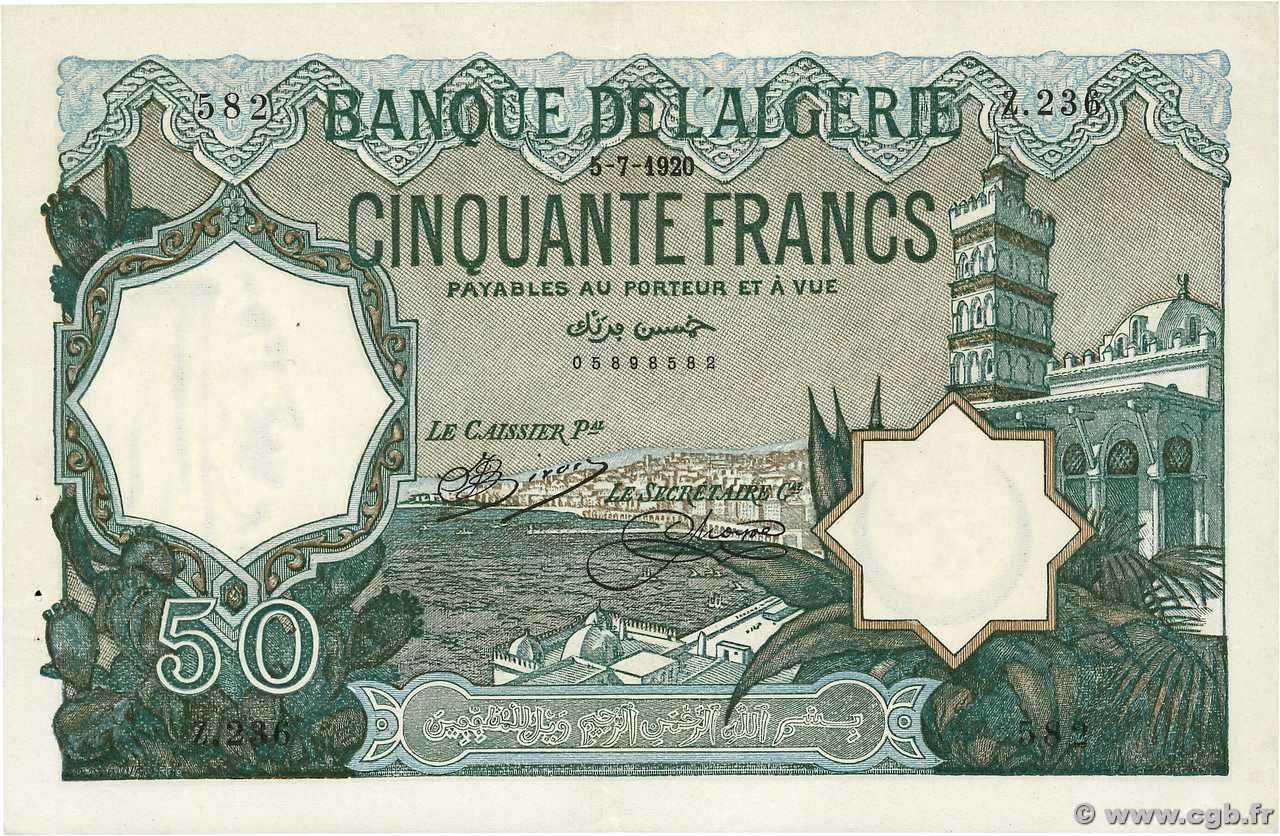 50 Francs ALGÉRIE  1920 P.080a SUP
