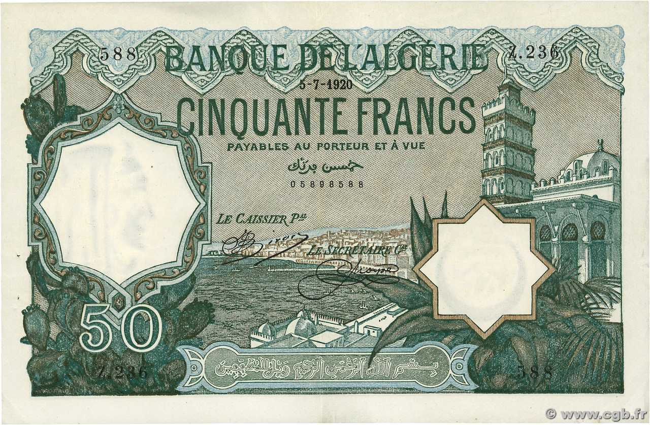 50 Francs ALGÉRIE  1920 P.080a pr.SUP