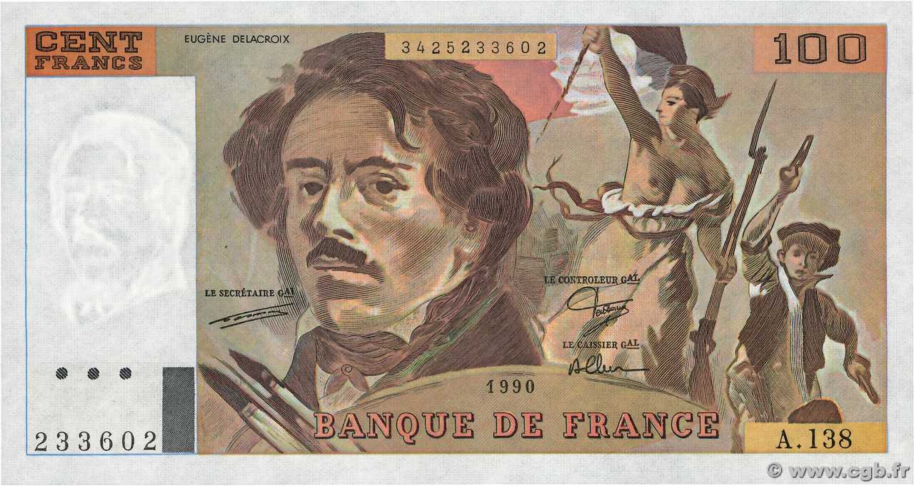 100 Francs DELACROIX imprimé en continu FRANKREICH  1990 F.69bis.01a fST