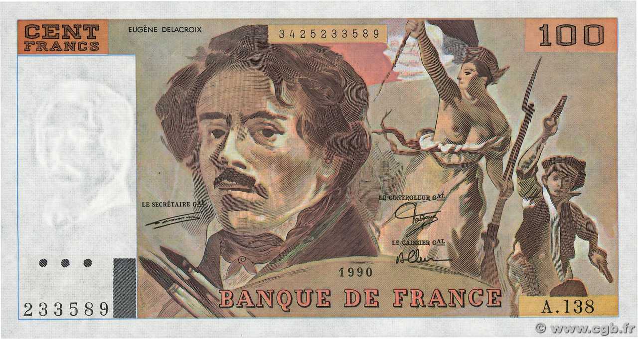 100 Francs DELACROIX imprimé en continu FRANCIA  1990 F.69bis.01a AU
