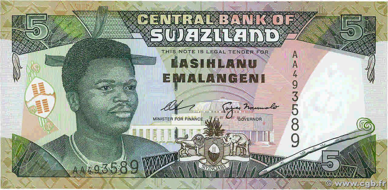 5 Emelangeni SWAZILAND  1995 P.23a NEUF