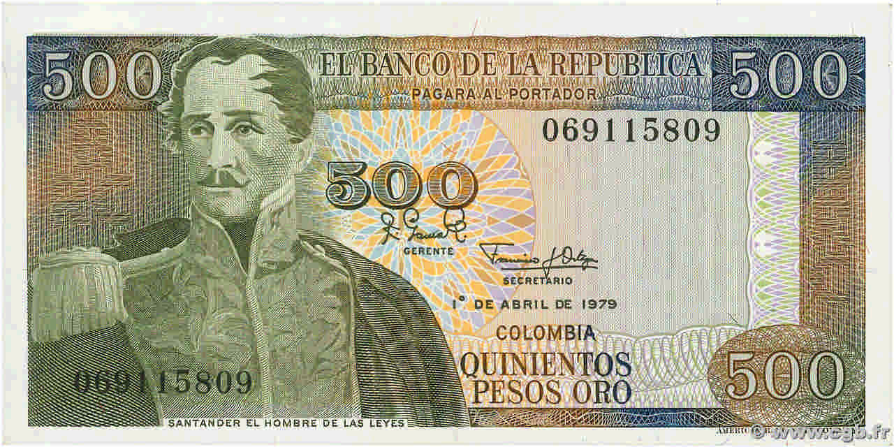 500 Pesos Oro COLOMBIA  1979 P.420b FDC