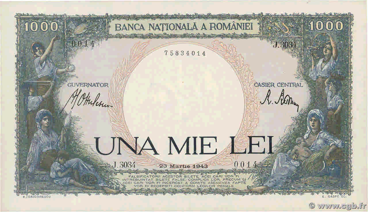 1000 Lei ROMANIA  1943 P.052a q.FDC