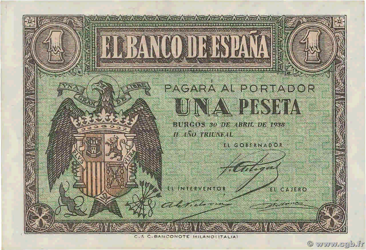 1 Peseta SPAIN  1938 P.108a UNC