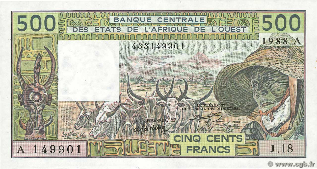 500 Francs ÉTATS DE L AFRIQUE DE L OUEST  1988 P.106Aa SPL+
