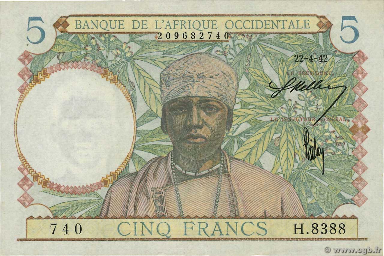 5 Francs AFRIQUE OCCIDENTALE FRANÇAISE (1895-1958)  1942 P.25 pr.SPL