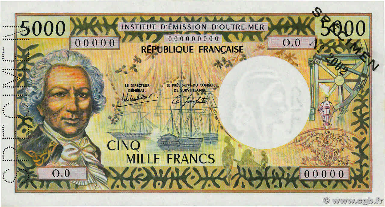 5000 Francs Spécimen NOUVELLE CALÉDONIE Nouméa 1982 P.65cs pr.NEUF