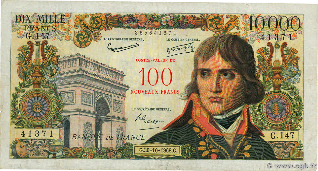 100 NF sur 10000 Francs BONAPARTE FRANCE  1958 F.55.01 TB