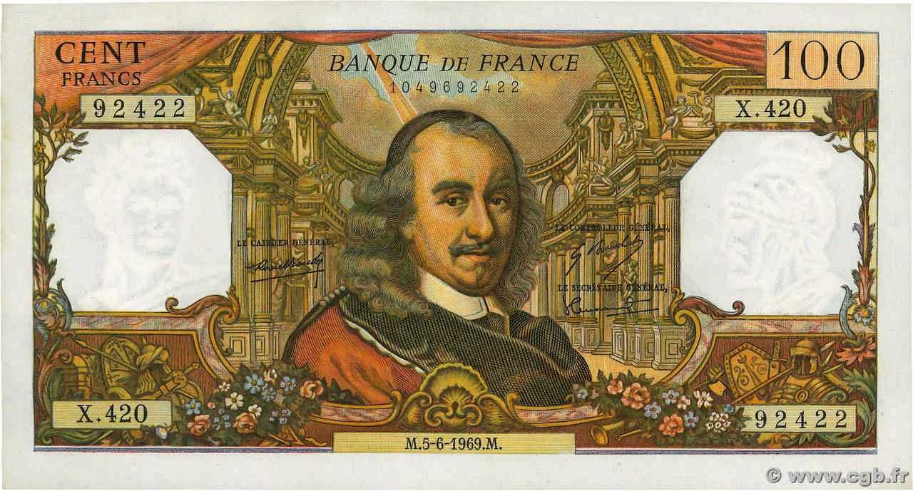 100 Francs CORNEILLE FRANCE  1969 F.65.27 SUP