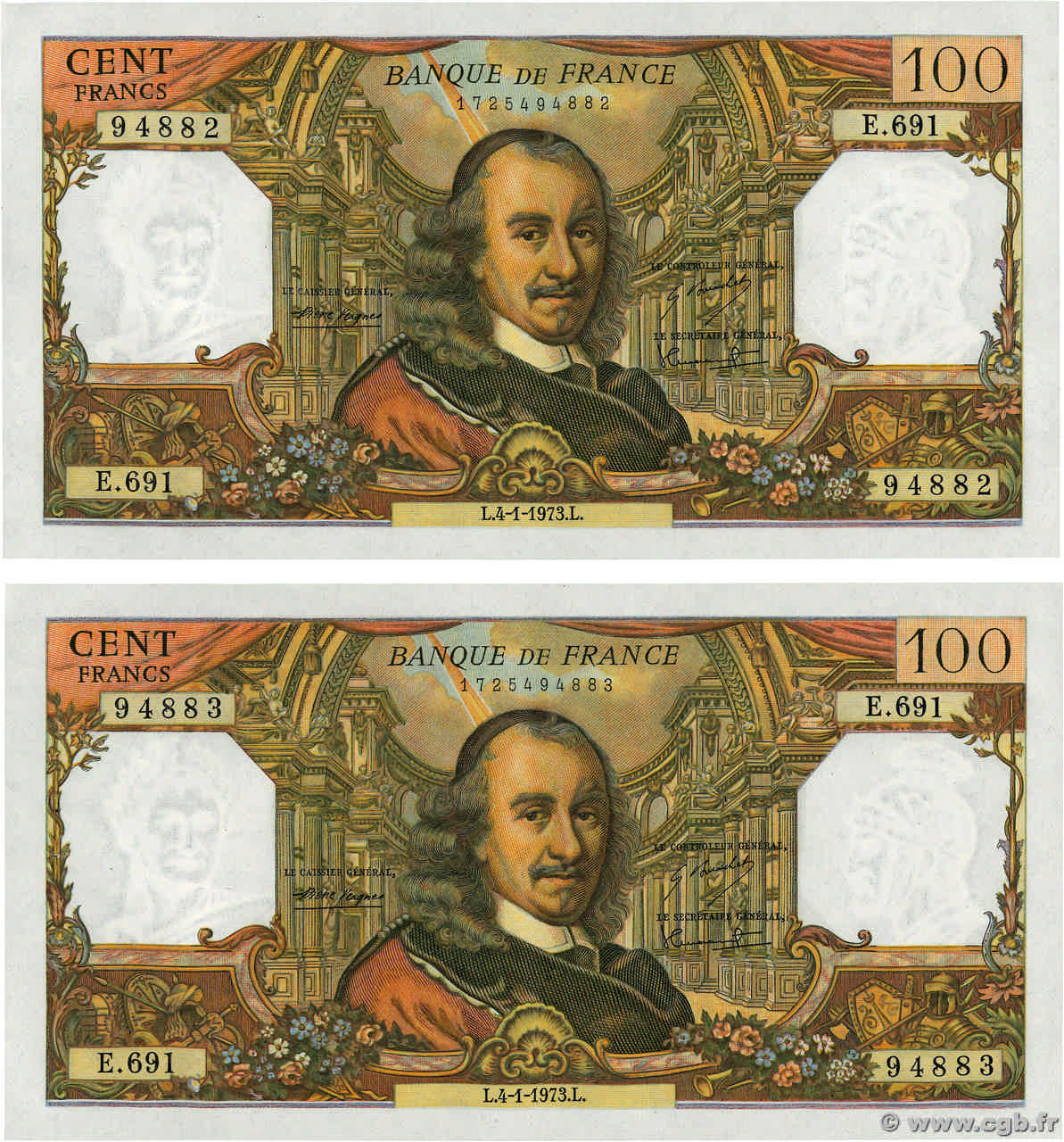 100 Francs CORNEILLE Consécutifs FRANCE  1973 F.65.41 SUP+