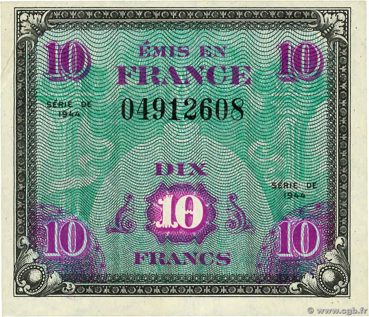 10 Francs DRAPEAU FRANCIA  1944 VF.18.01 AU