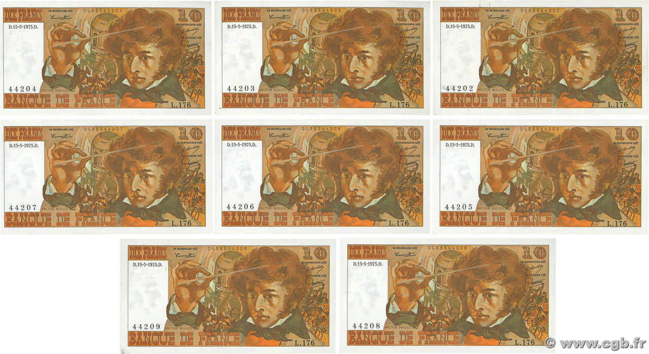 10 Francs BERLIOZ Consécutifs FRANCE  1975 F.63.10 pr.SPL