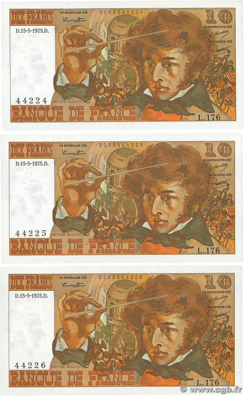 10 Francs BERLIOZ Consécutifs FRANCE  1975 F.63.10 AU+