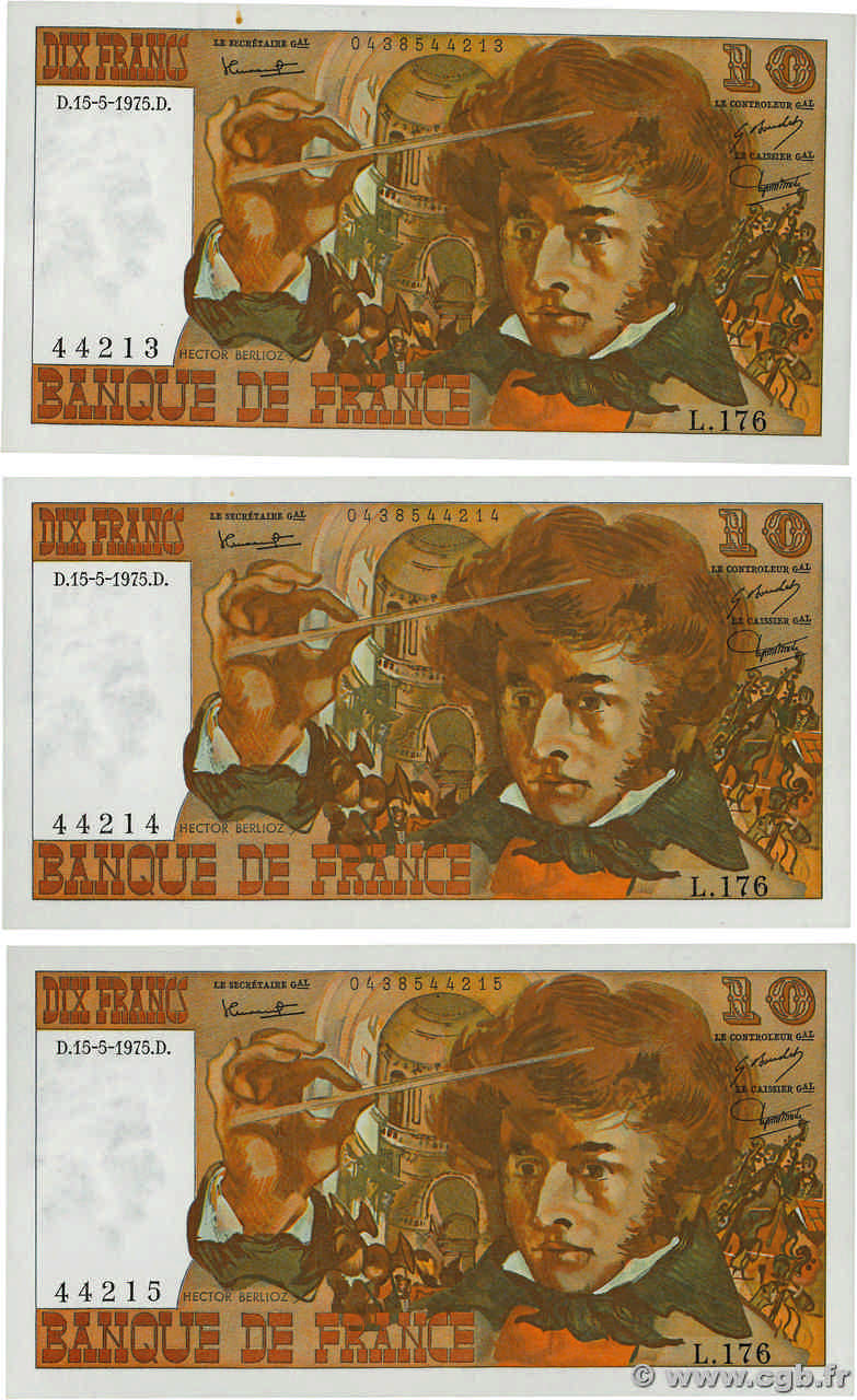 10 Francs BERLIOZ Consécutifs FRANCE  1975 F.63.10 SPL