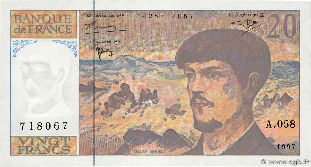 20 Francs DEBUSSY Modifié FRANCE  1997 F.66ter.02A58 pr.NEUF