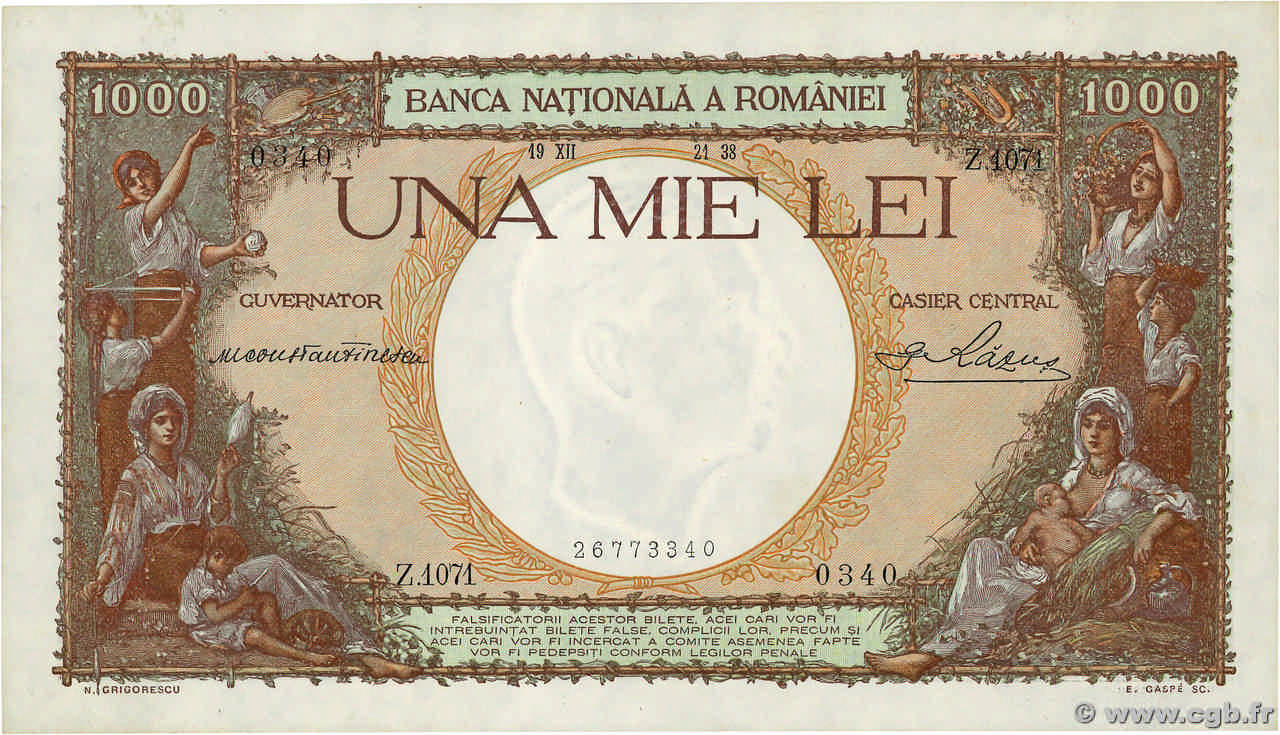 1000 Lei RUMANIA  1938 P.046 SC+