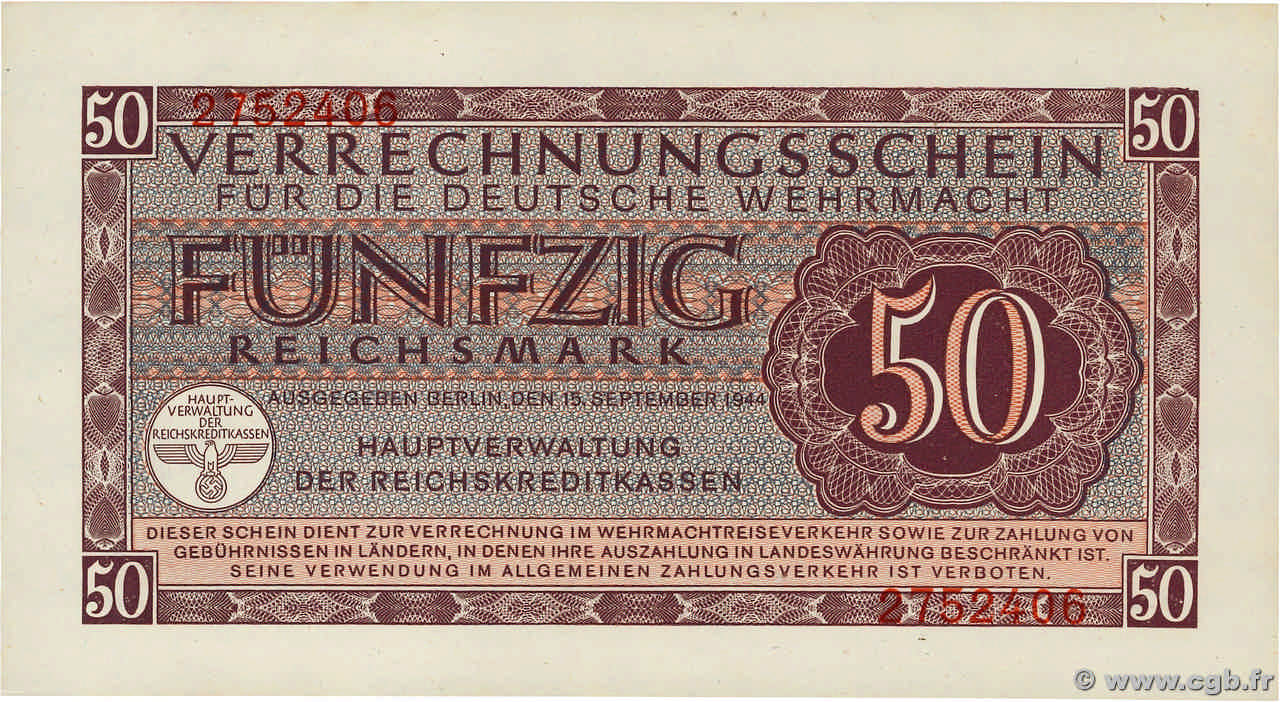 50 Reichsmark ALEMANIA  1942 P.M41 FDC