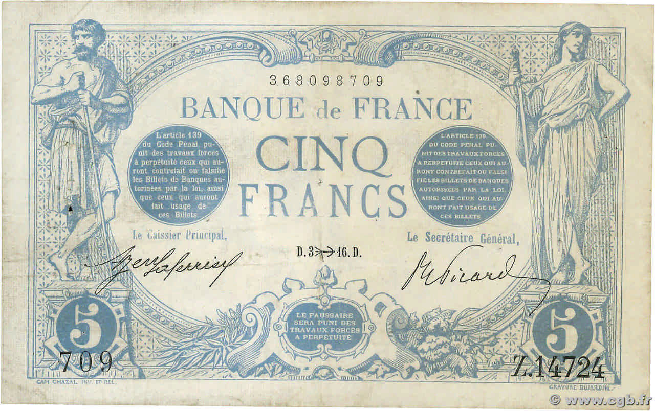 5 Francs BLEU FRANCE  1916 F.02.45 TB