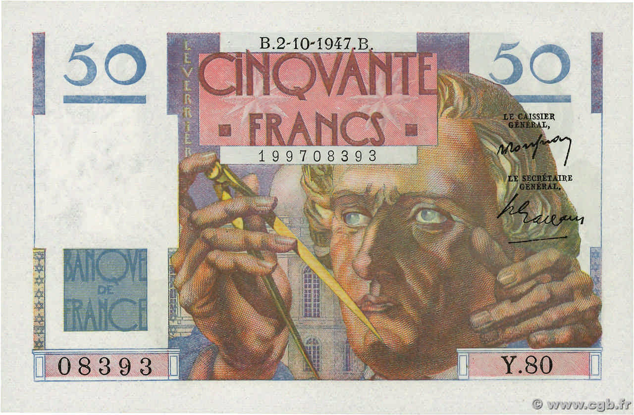 50 Francs LE VERRIER FRANCE  1947 F.20.09 SPL+