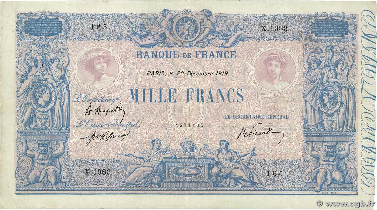 1000 Francs BLEU ET ROSE FRANCE  1919 F.36.34 F